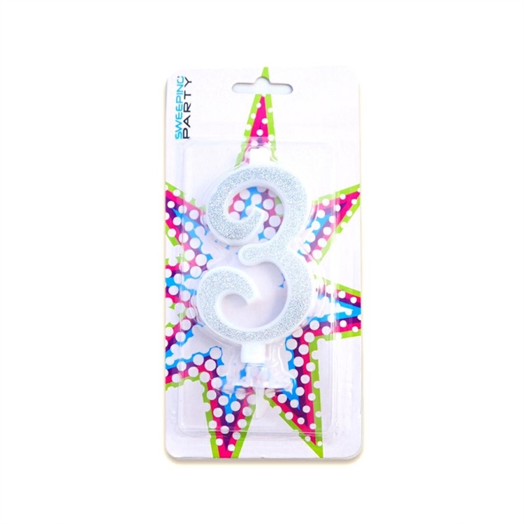 Candelina Glitter Argento Numero 3 